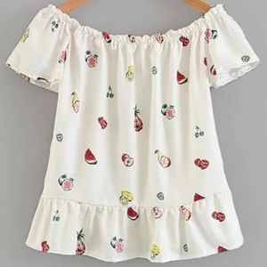 ZARA Fruit Print Cropped Peplum Top